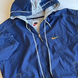 Vintage 90’s Nike Big Swoosh Embroidered Blue Quilt Lined Puffer‎ Jacket Mens XL